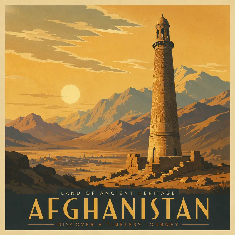 Muinaisen minareetin siluetti auringonlaskun aikaan
