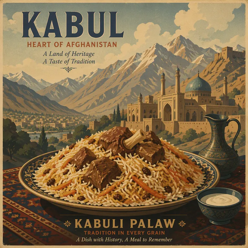 Kabuli palaw -riisiruoka tarjoiltuna