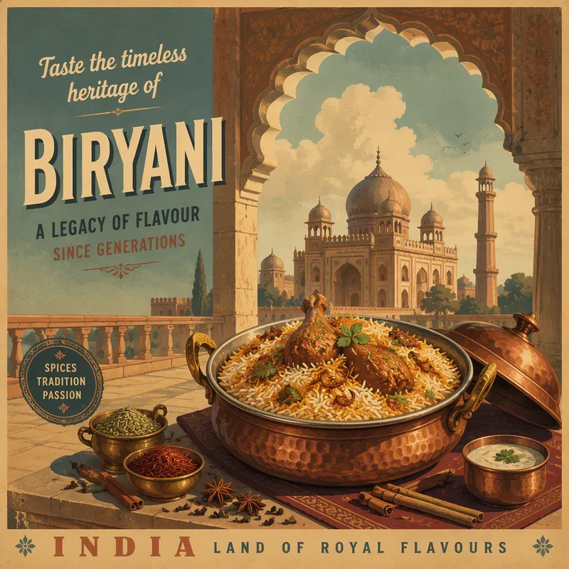 Aromaattinen intialainen biryani-annos tarjoiltuna