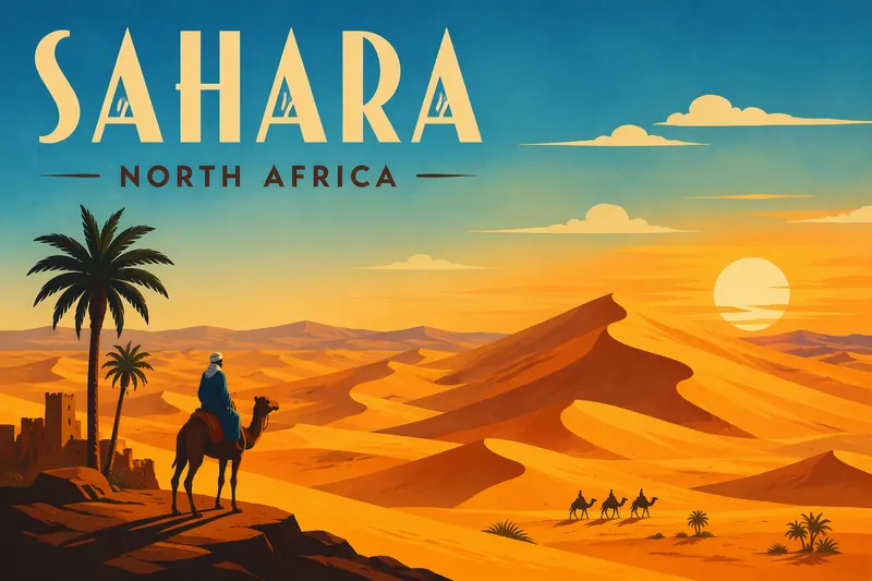 Sahara-aavikon hiekkadyynit auringonlaskun aikaan