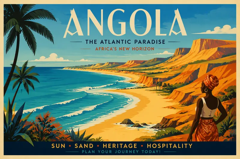 Angolan rannikon hiekkainen ranta ja turkoosi meri