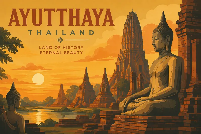 Ayutthayan muinaiset temppelirauniot auringonlaskun aikaan
