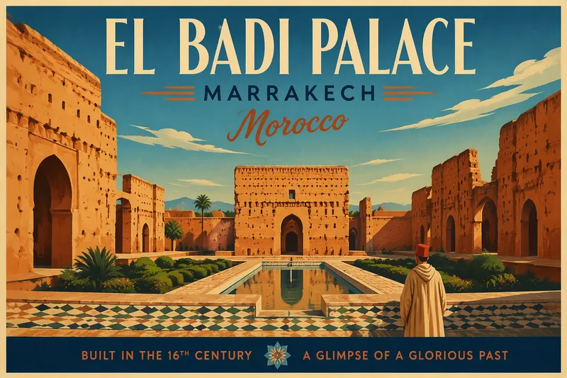 Badin-palatsin historialliset rauniot ja sisäpiha Marrakechissa