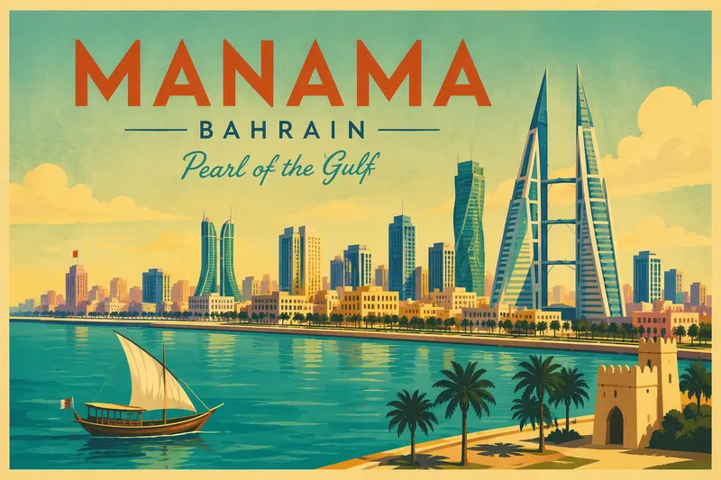 Manaman moderni siluetti Persianlahden rannalla Manaman moderni siluetti Persianlahden rannalla