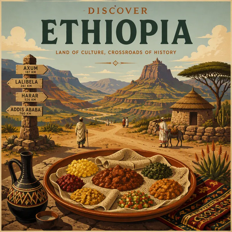 Perinteinen injera-leipä tarjoiltuna värikkäiden kastikkeiden kera