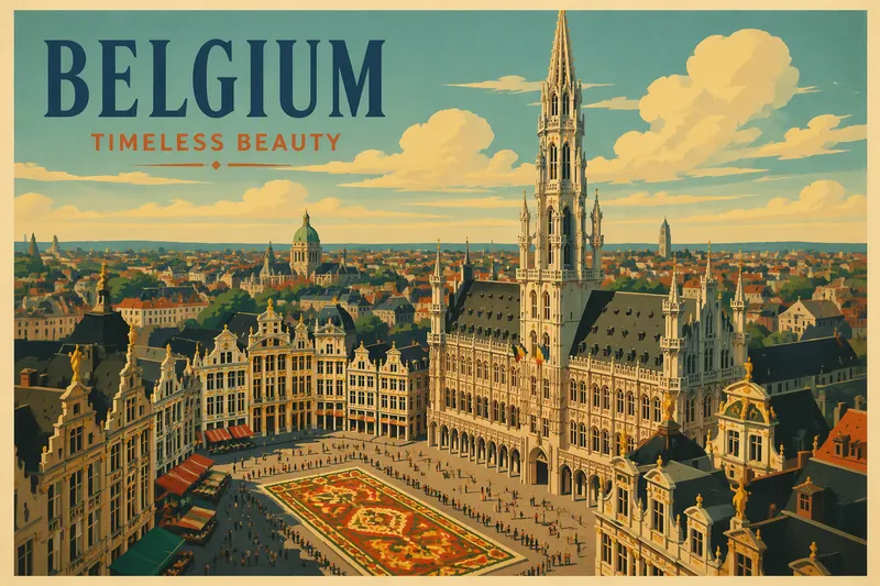 Historiallinen belgialainen kaupunginaukio ja katedraali
