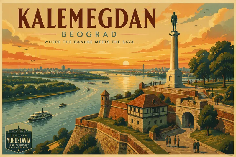 Kalemegdanin linnoitus ja jokien yhtymäkohta auringonlaskussa Kalemegdanin linnoitus ja jokien yhtymäkohta auringonlaskussa