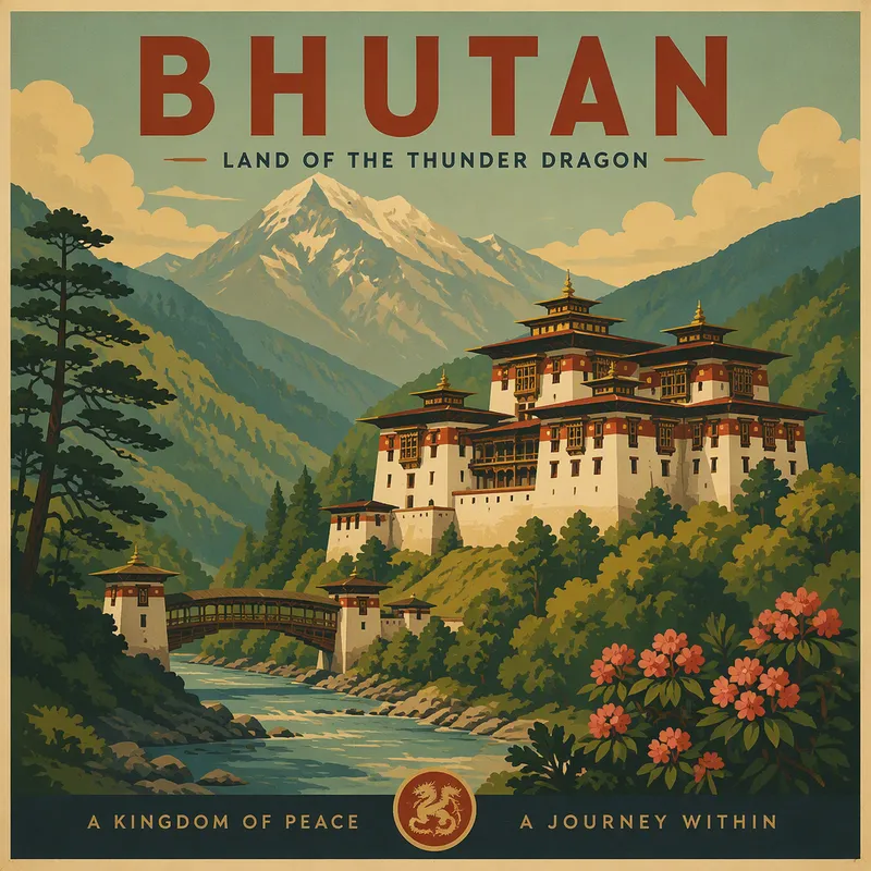 Bhutanilainen linnoitus eli dzong vehreässä laaksossa