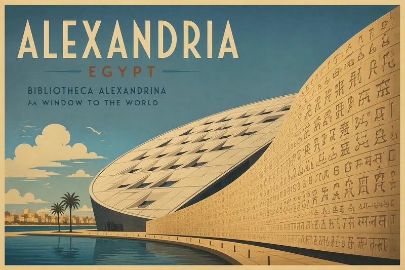 Bibliotheca Alexandrinan moderni arkkitehtuuri ja julkisivun kalligrafia