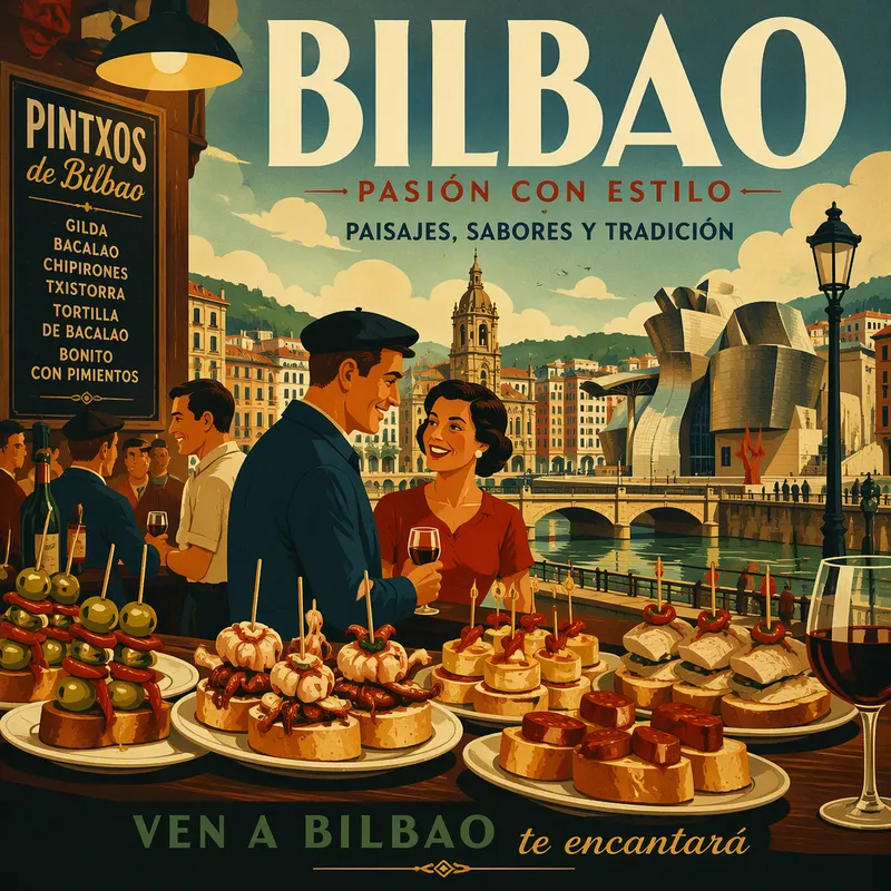 Pintxos-herkkuja tarjoiltuna paikallisessa baskilaisessa baarissa