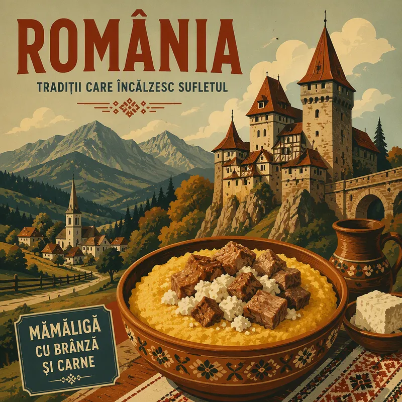 Perinteinen romanialainen maissipuuro ja juusto