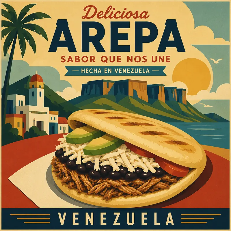 Perinteinen täytetty arepa-leipä lautasella
