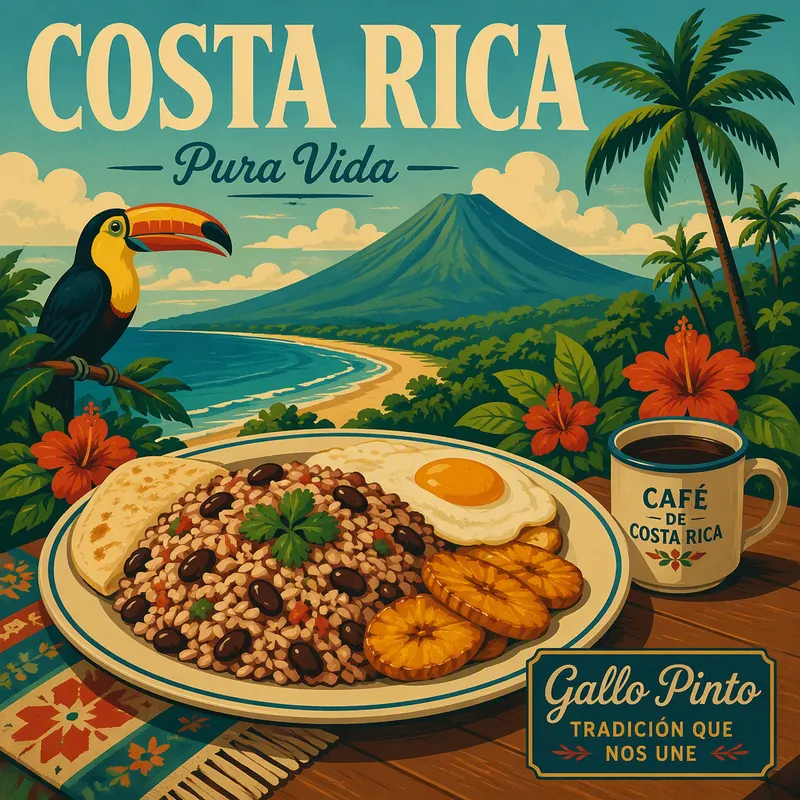 Perinteinen gallo pinto -annos lautasella Perinteinen gallo pinto -annos lautasella
