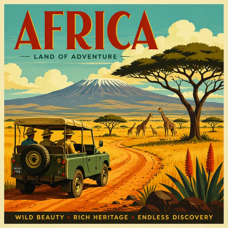 Safari-auto savannilla ja kirahveja taustalla