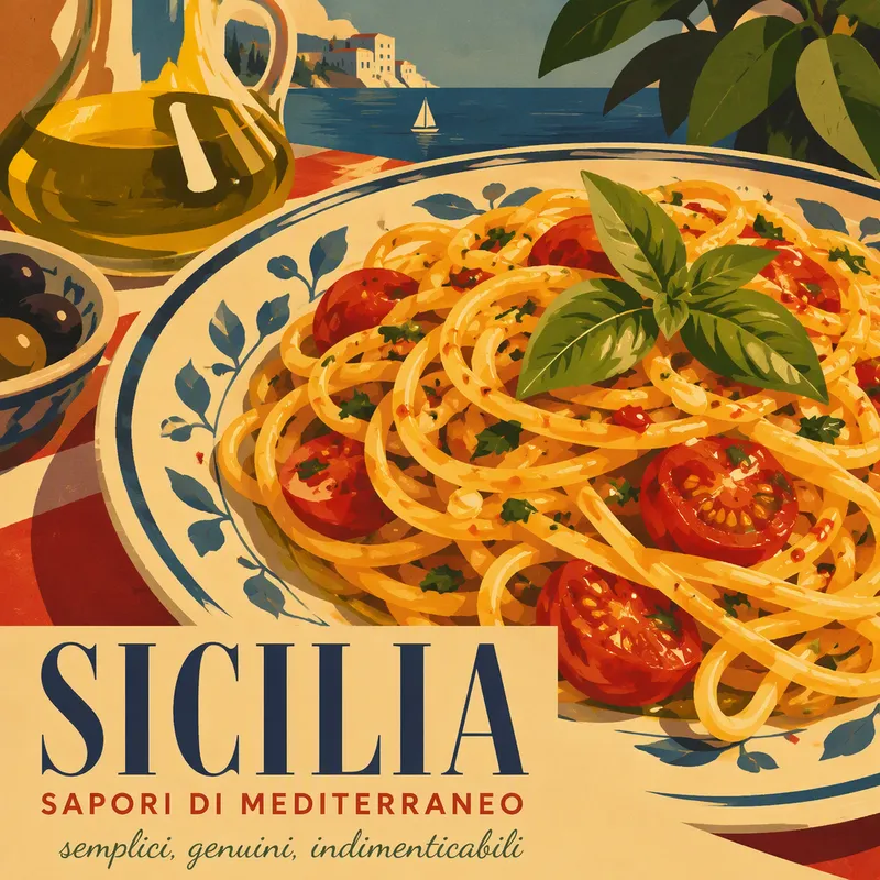 Perinteinen dalmatialainen pasta-annos tuoreista raaka-aineista