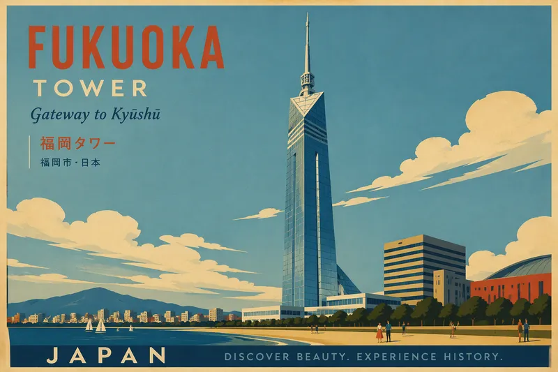 Fukuoka Towerin moderni lasinen ja teräksinen julkisivu