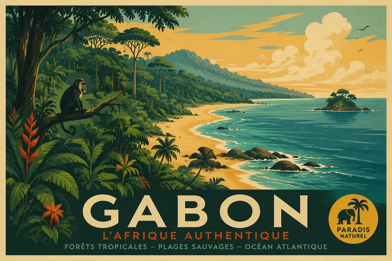 Sademetsä kohtaa hiekkarannan Gabonin rannikolla