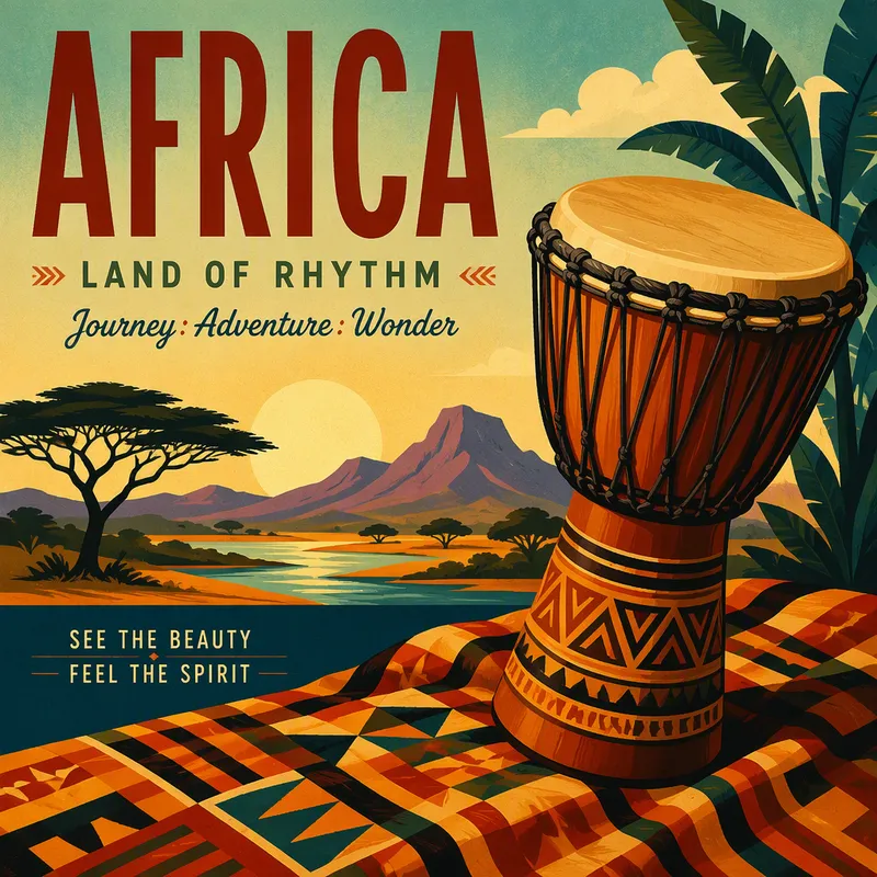 Perinteinen afrikkalainen rumpu kankaalla