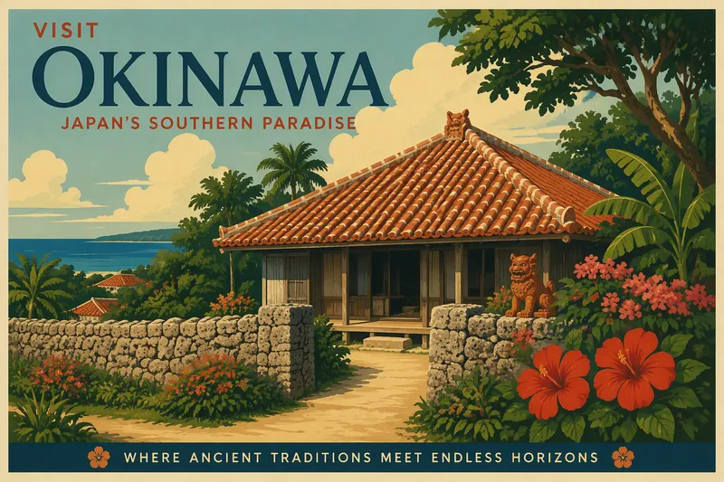 Perinteinen okinawalainen talo punaisine tiilikattoineen Perinteinen okinawalainen talo punaisine tiilikattoineen