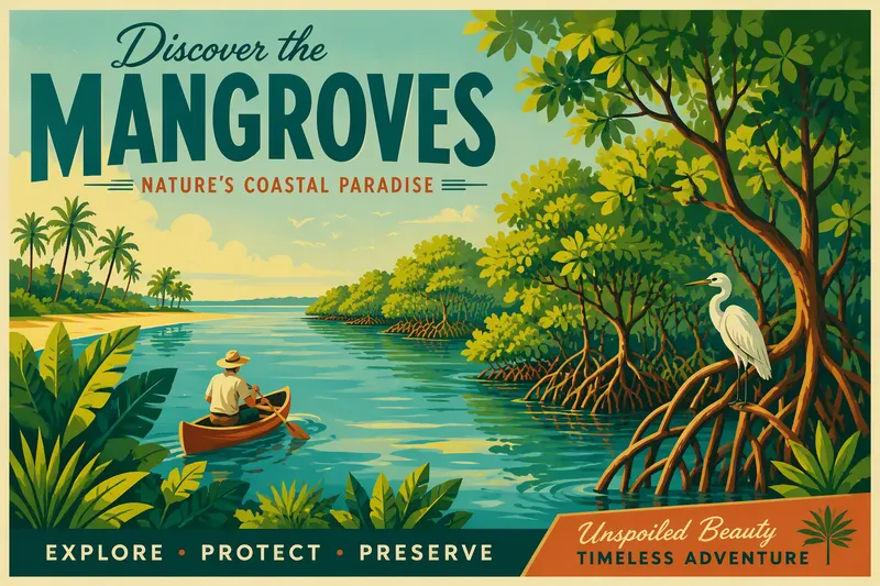 Mangrovemetsän vehreää luontoa ja laguuni Mangrovemetsän vehreää luontoa ja laguuni