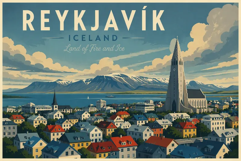 Islannin pääkaupunki Reykjavik värikkäine taloineen ja kirkontorneineen