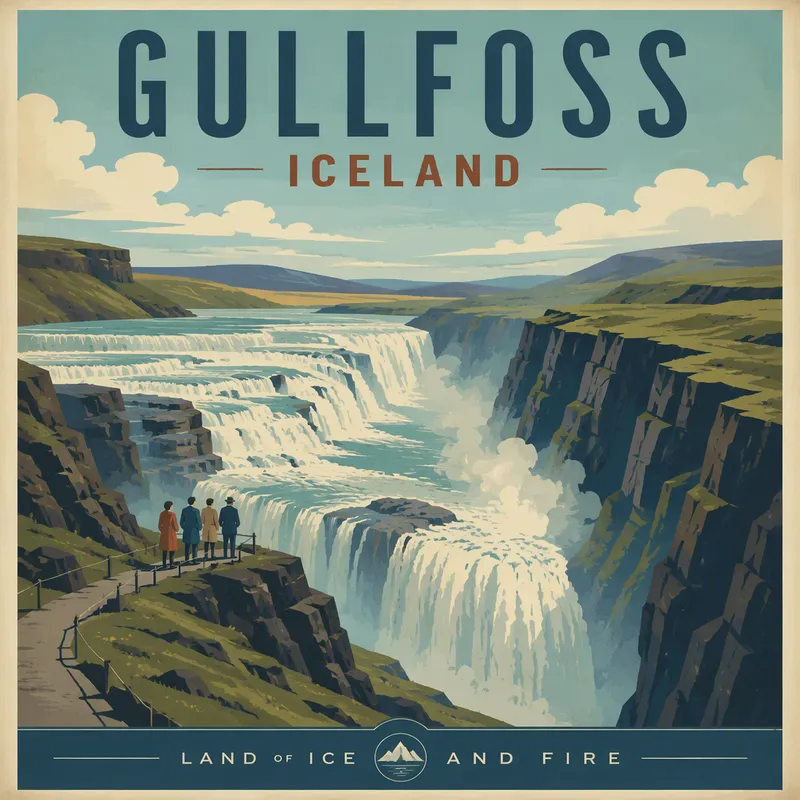 Gullfossin vesiputous syvässä kanjonissa