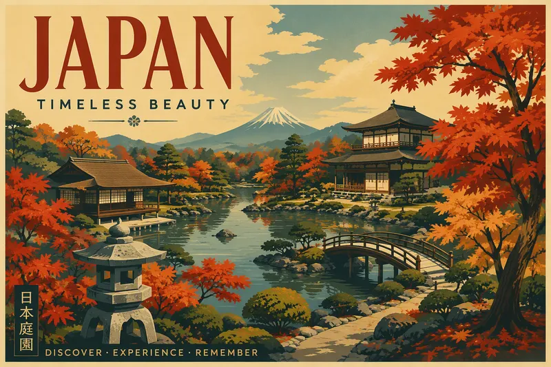Perinteinen japanilainen puutarha syksyn väreissä