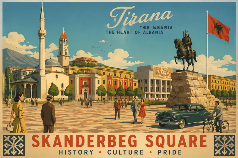 Skanderbegin aukio ja historialliset rakennukset Tiranassa