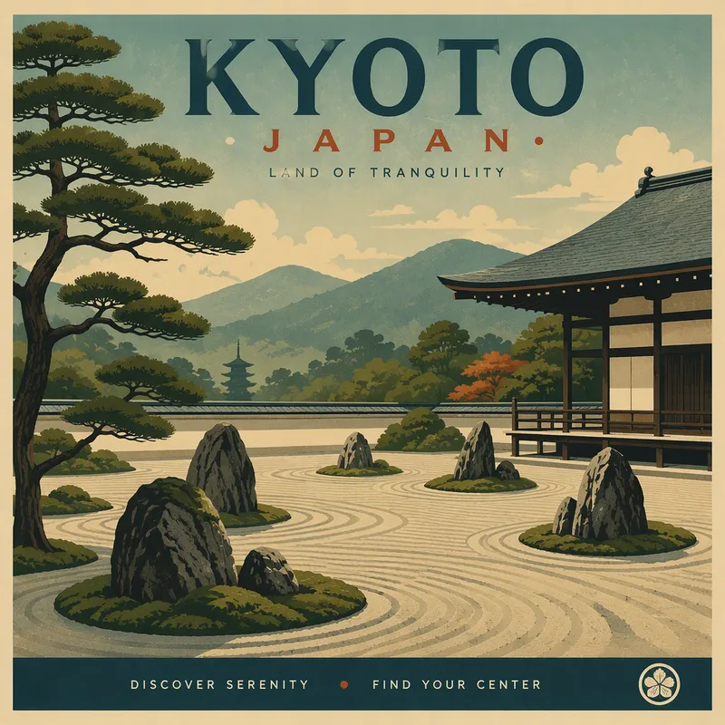 Rauhallinen japanilainen zen-puutarha hiekkakuvioineen