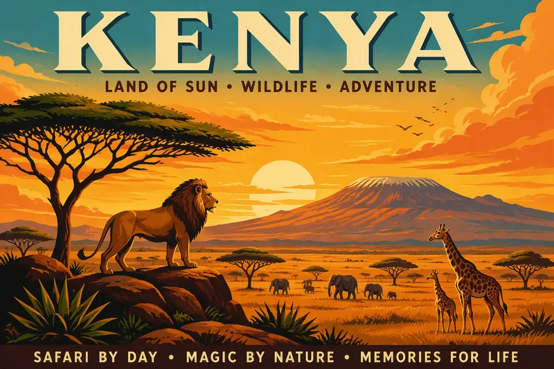 Afrikan savanni auringonlaskun aikaan