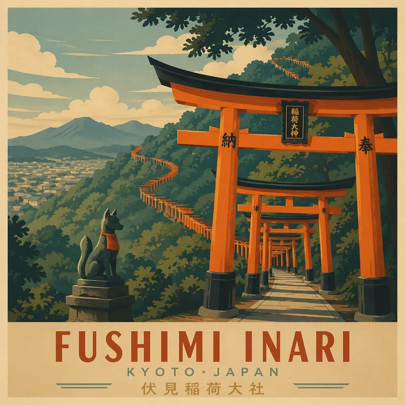 Fushimi Inari Taishan punaiset torii-portit metsäisellä vuorenrinteellä Fushimi Inari Taishan punaiset torii-portit metsäisellä vuorenrinteellä