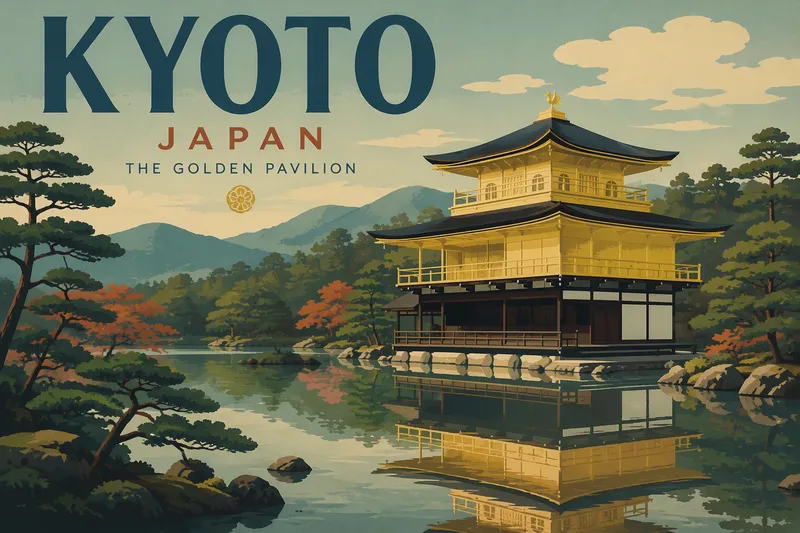 Kultainen Kinkaku-ji temppeli heijastuu lammen pinnasta Kultainen Kinkaku-ji temppeli heijastuu lammen pinnasta