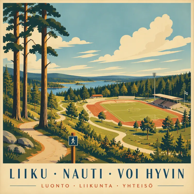 Urheilukenttä ja ulkoilureittejä puistossa