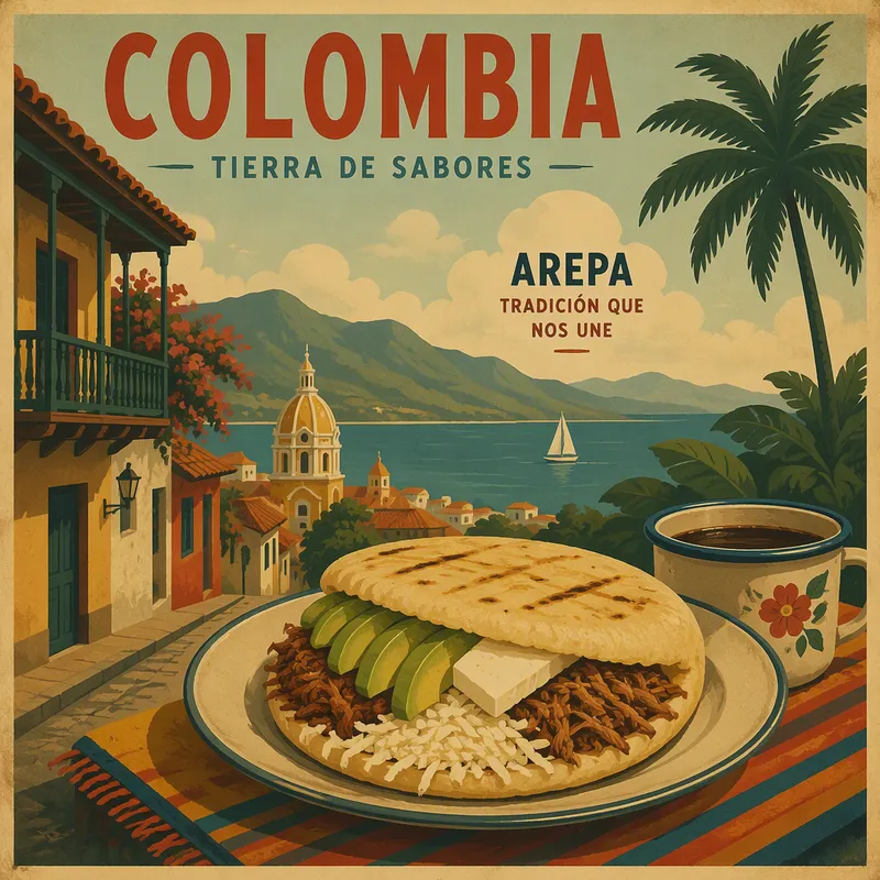 Perinteinen täytetty arepa-leipä lautasella