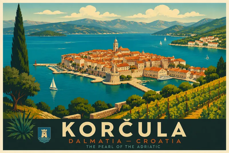 Historiallinen Korčulan vanhakaupunki Adrianmeren rannalla