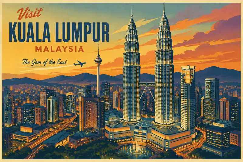 Petronas Twin Towers kaupungin yllä illalla