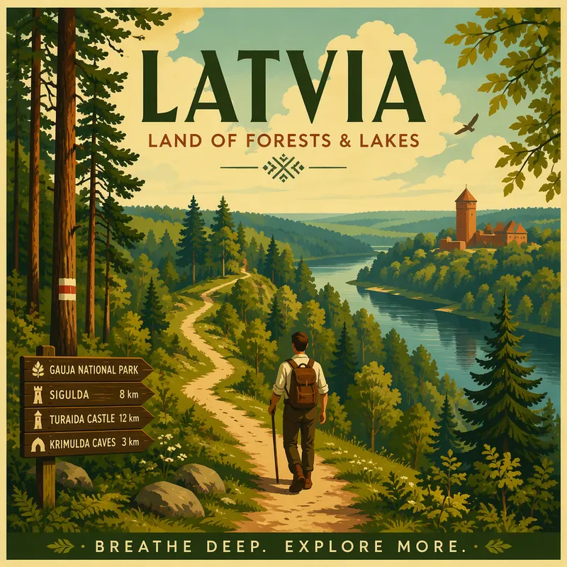 Polku metsäisessä kansallispuistossa Latviassa