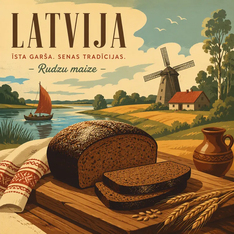 Perinteinen latvialainen ruisleipä puualustalla
