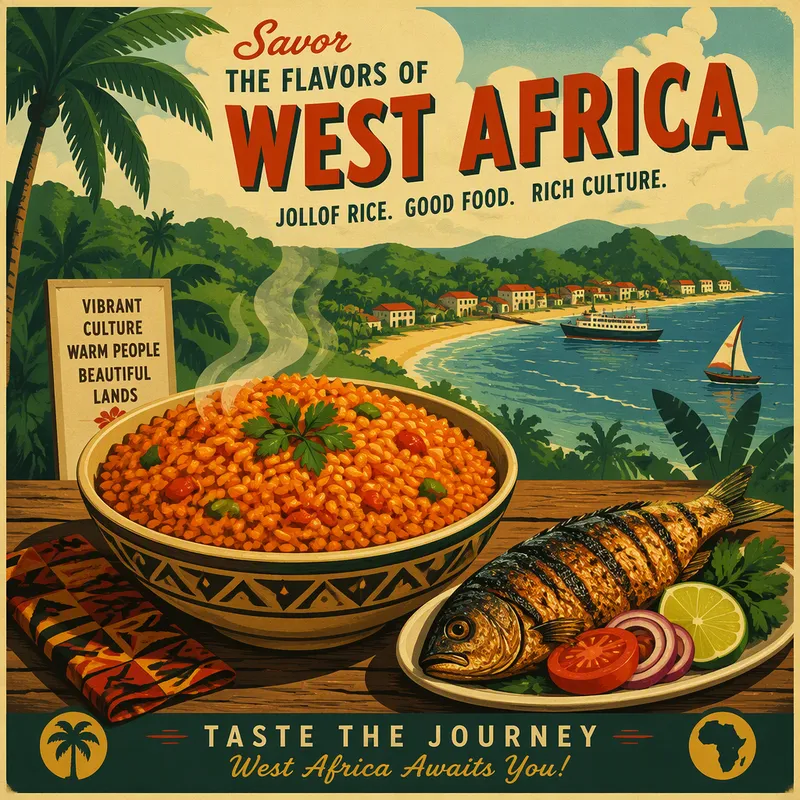 Perinteistä Jollof-riisiä ja kalaa lautasella
