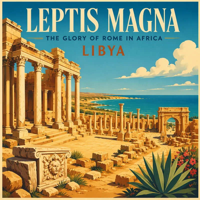Muinaisia roomalaisia raunioita Leptis Magnassa