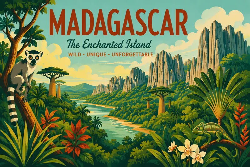 Trooppinen sademetsä ja kalkkikivimuodostelmia Madagaskarilla
