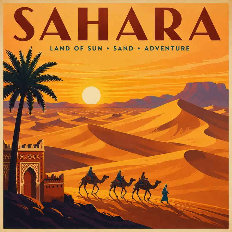 Sahara-aavikon hiekkadyynit auringonlaskun aikaan