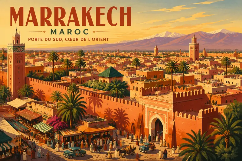Marrakechin medina ilmasta nähtynä auringonlaskun aikaan