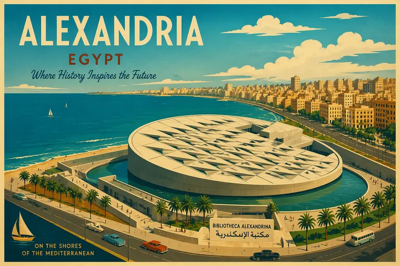 Bibliotheca Alexandrina rakennus Välimeren rannikolla
