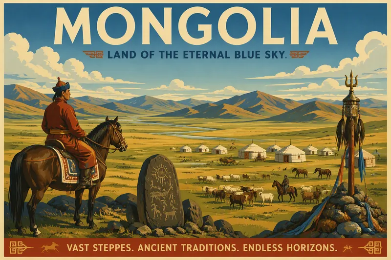 Laaja Mongolian aro ja kumpuileva maisema
