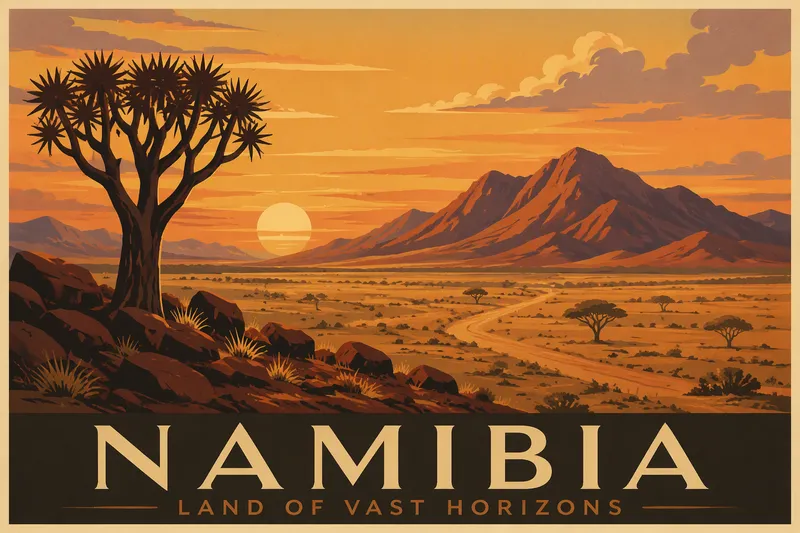 Namibian aavikko ja horisontti auringonlaskun aikaan