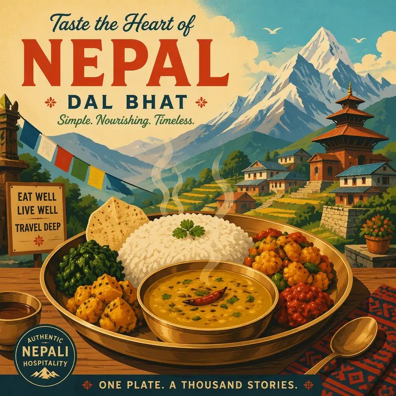 Perinteinen nepalilainen dal bhat -ateria