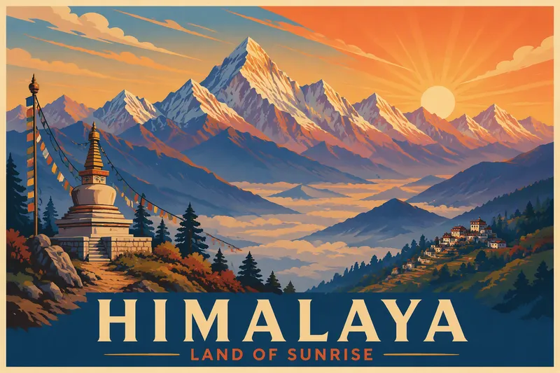 Nepalin vuoristomaisemat auringonnousun aikaan