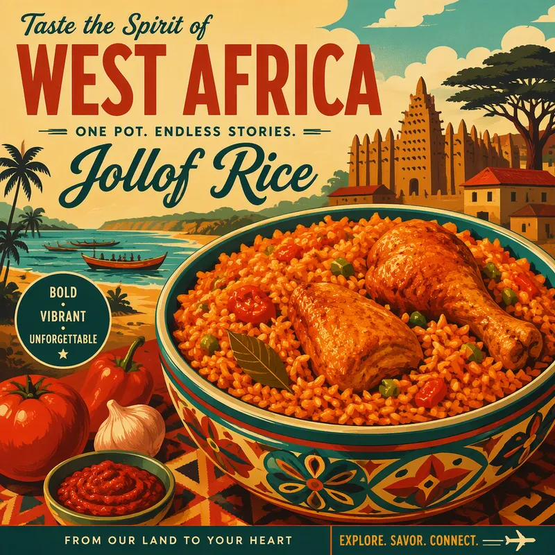 Perinteinen nigerialainen jollof-riisi tarjoiltuna kulhossa