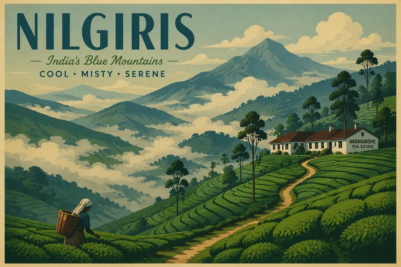 Teeviljelmiä Nilgiri-vuoristossa Teeviljelmiä Nilgiri-vuoristossa